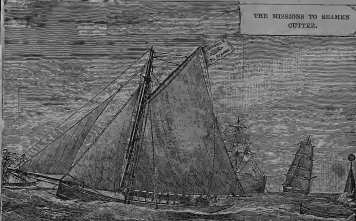 An etching of the cutter in full sail.